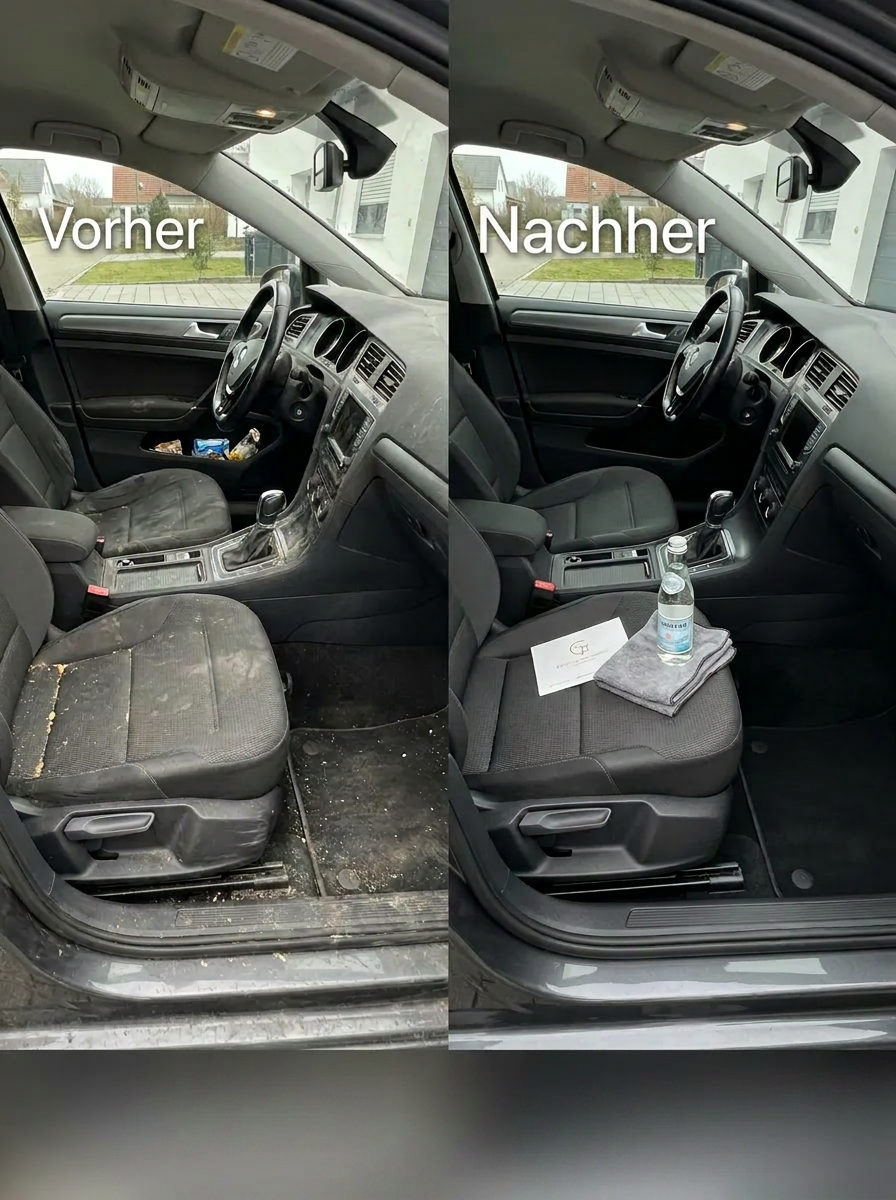 Vorher-Nachher Vergleich einer professionellen Innenraumreinigung im Fahrzeug