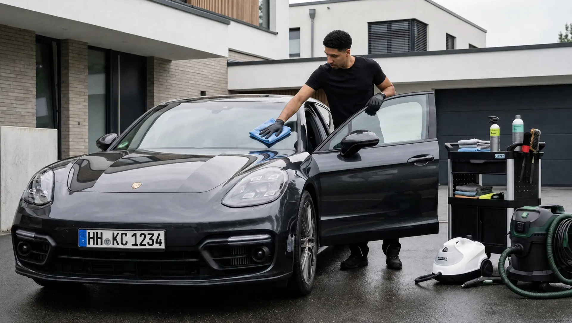 Mobile Autoaufbereitung in Eimsbüttel – Profi reinigt ein Fahrzeug direkt vor Ort